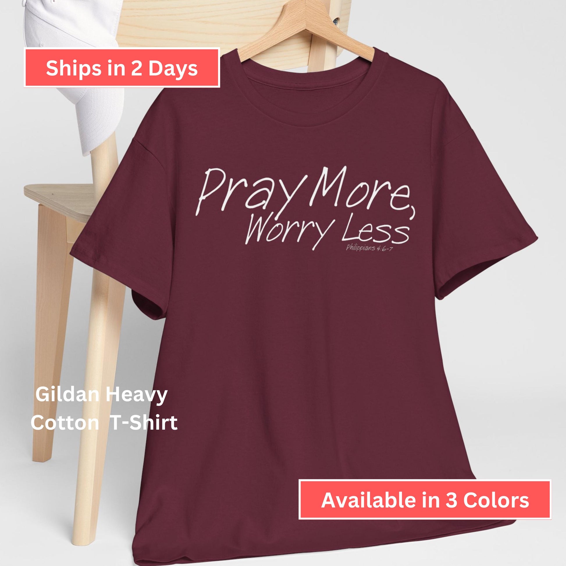 Pray More Worry Less Christian T-shirt from Lewey’s Merch
