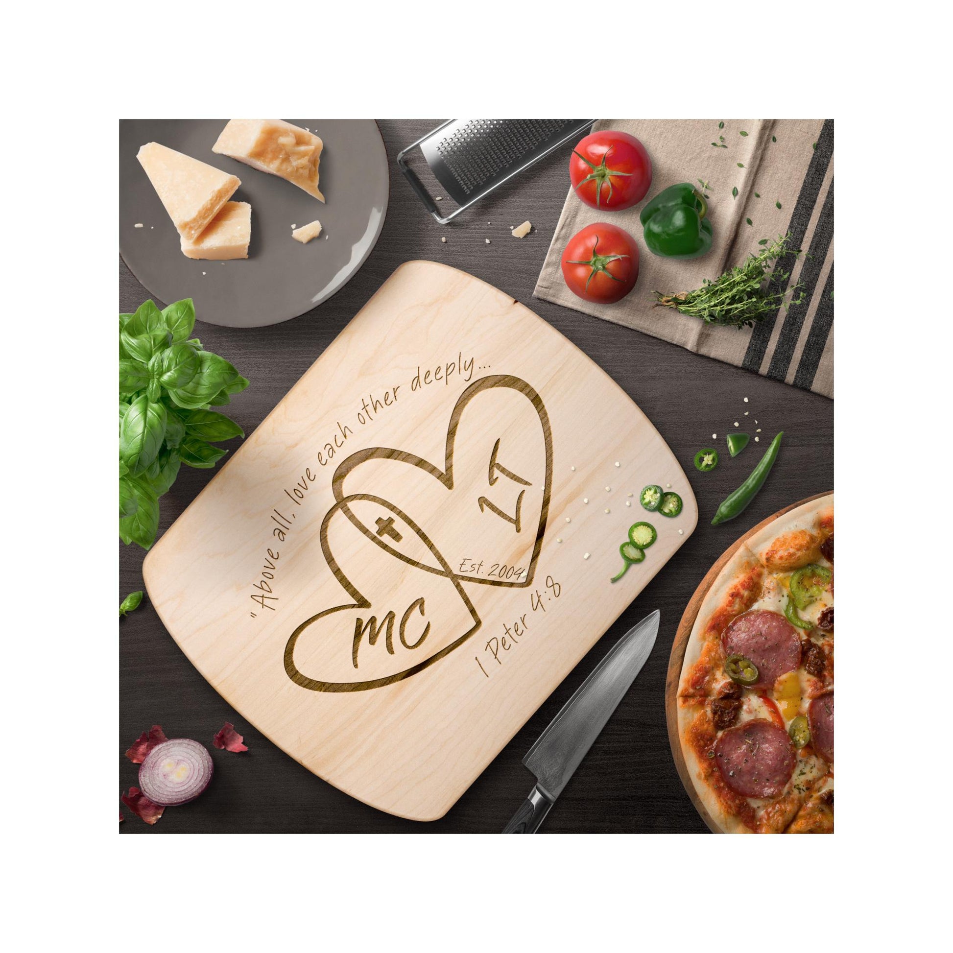 Personalized Heart Initials Cutting Board from Lewey's Merch