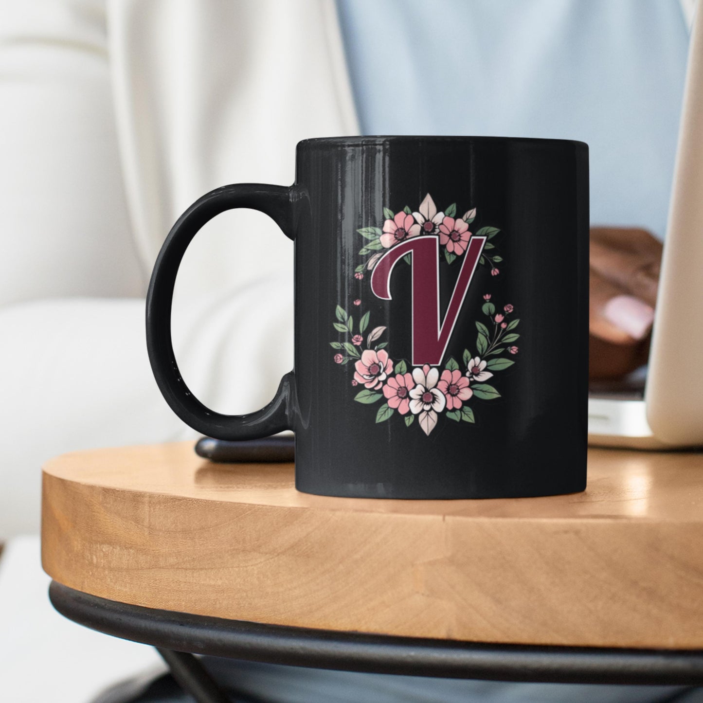 Custom Black Initial and Name Mug from Lewey's Merch