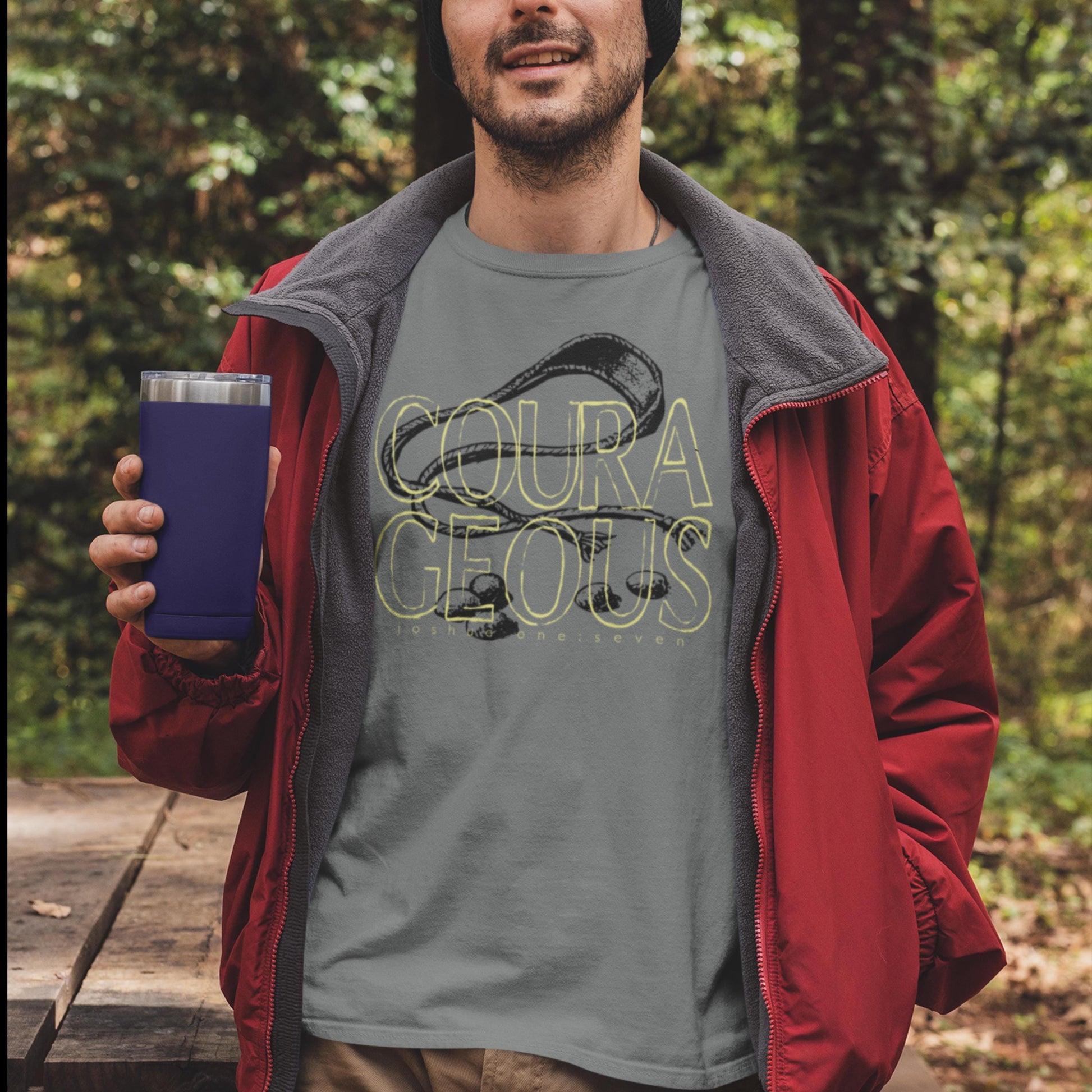 Courageous Joshua 1:9 Christian T-shirt from Lewey’s Merch