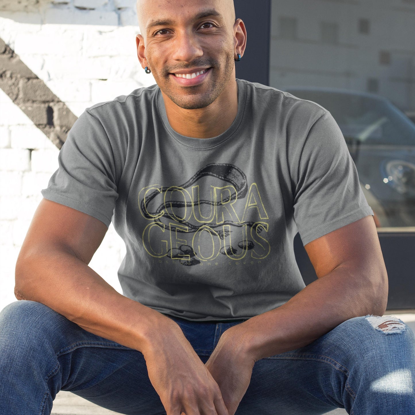 Courageous Joshua 1:9 Christian T-shirt from Lewey’s Merch
