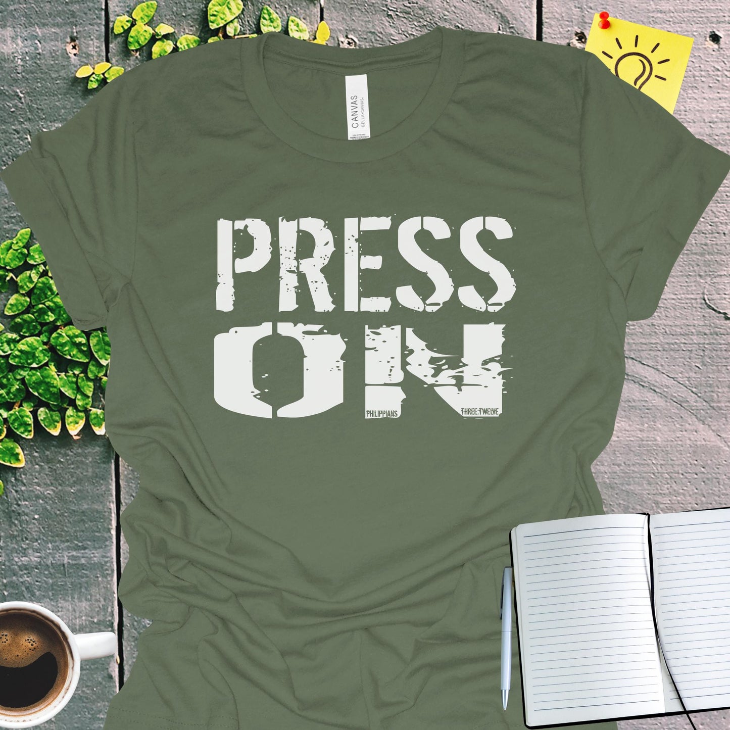 Press On Philippians 3:12 Christian T-Shirt from Lewey’s Merch