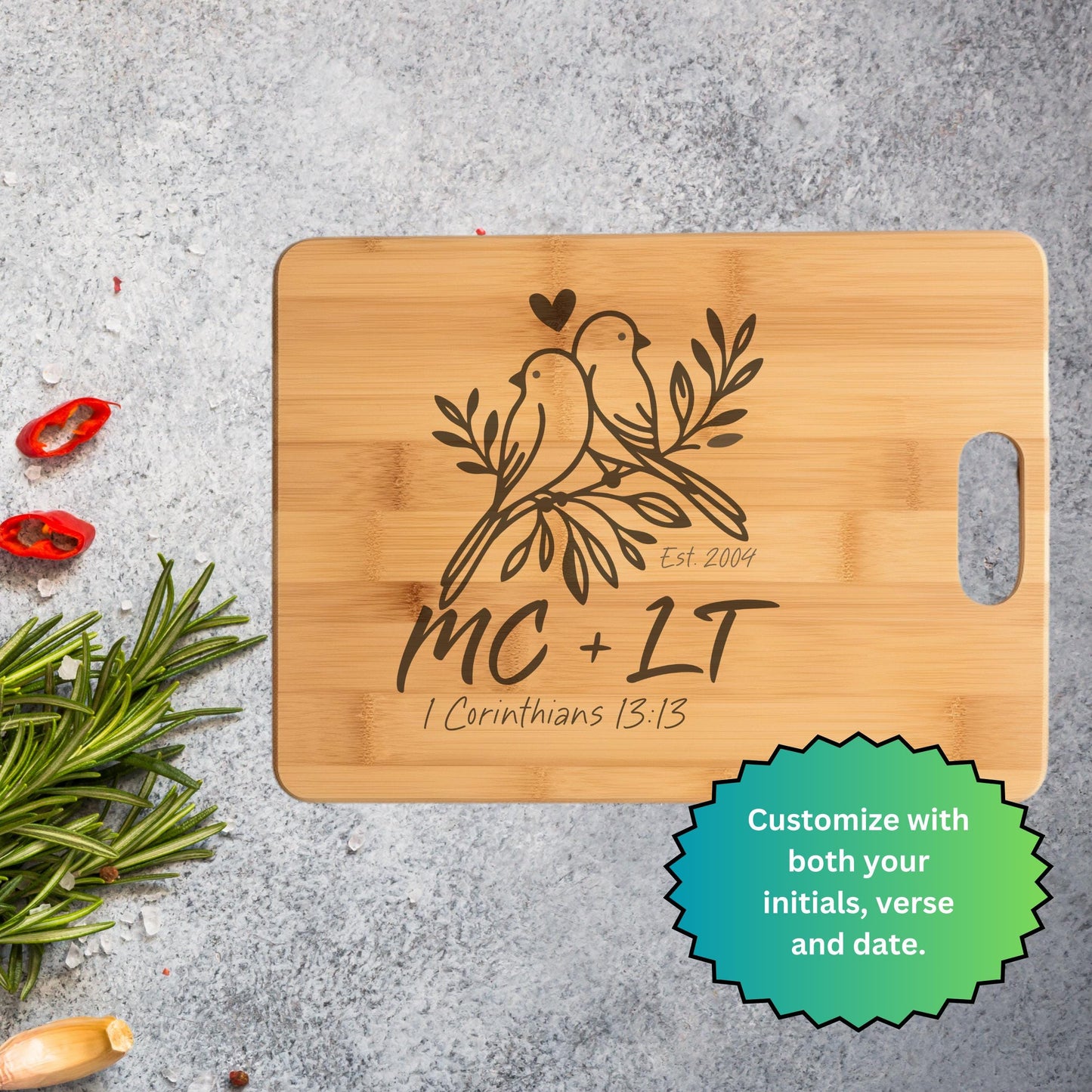 Love Birds Custom Kitchen Cutting Board from Lewey's Merch