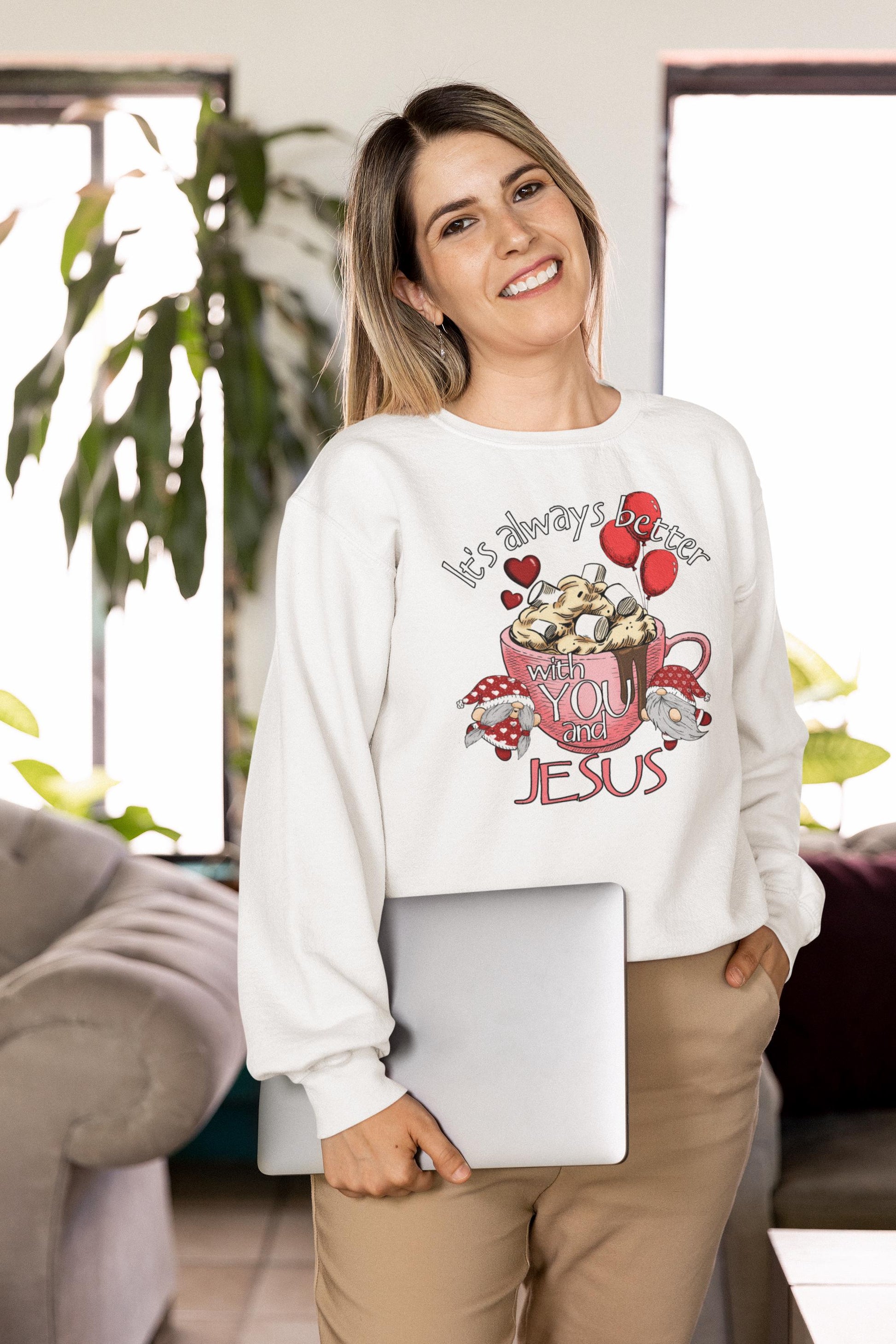 Better With You and Jesus Christian sweatshirt from Lewey’s Merch