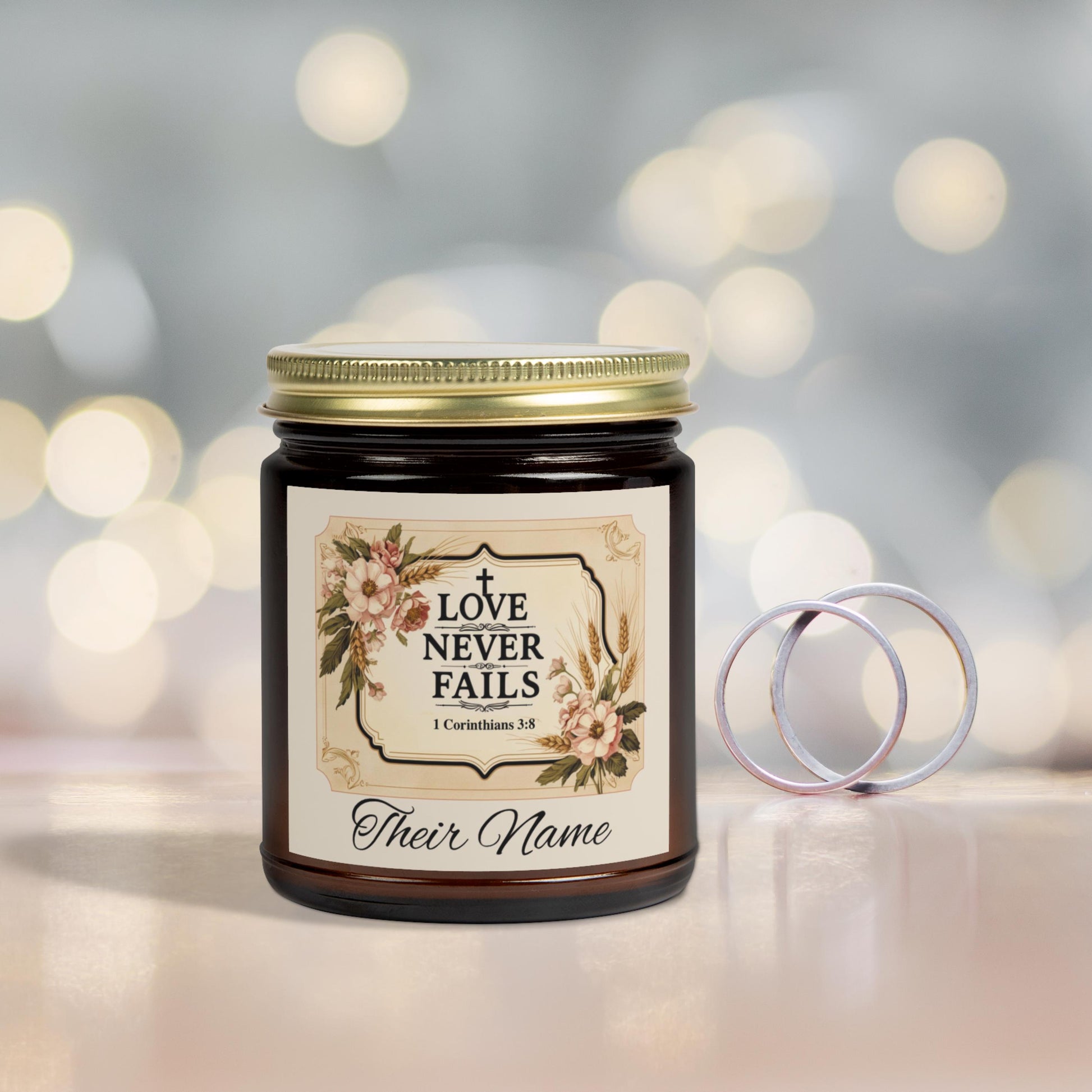 Love Never Fails Personalized Christian Candle from Lewey's Merch