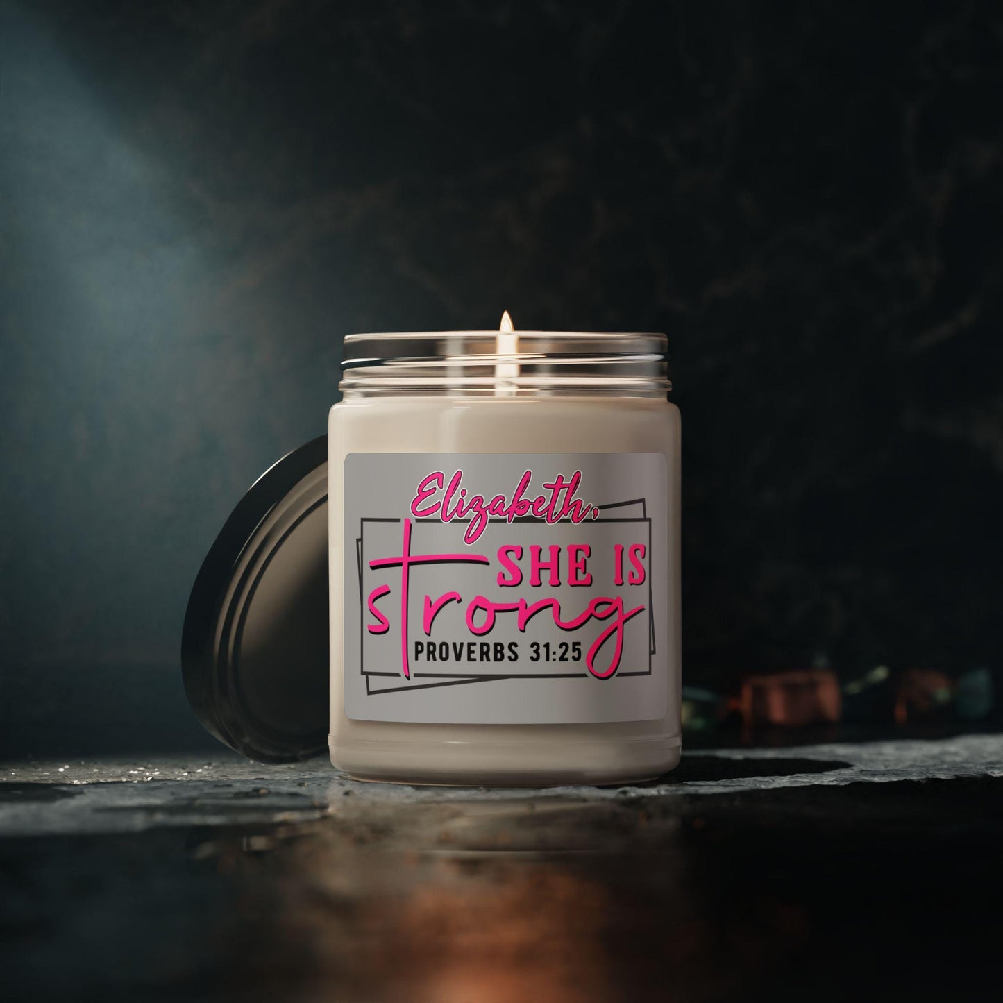 Personalized She Is Strong Soy Candle from Lewey's Merch