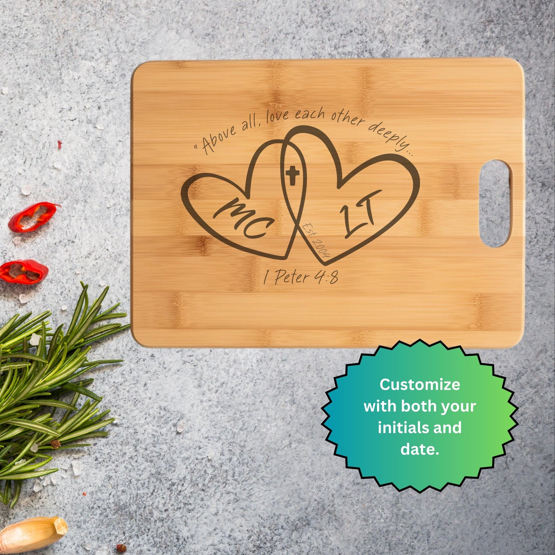 Engraved Heart Initials Wooden Cutting Board from Lewey's Merch
