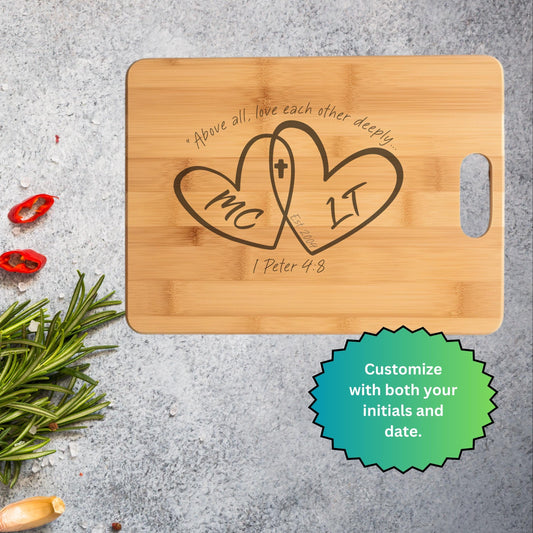 Engraved Heart Initials Wooden Cutting Board from Lewey's Merch