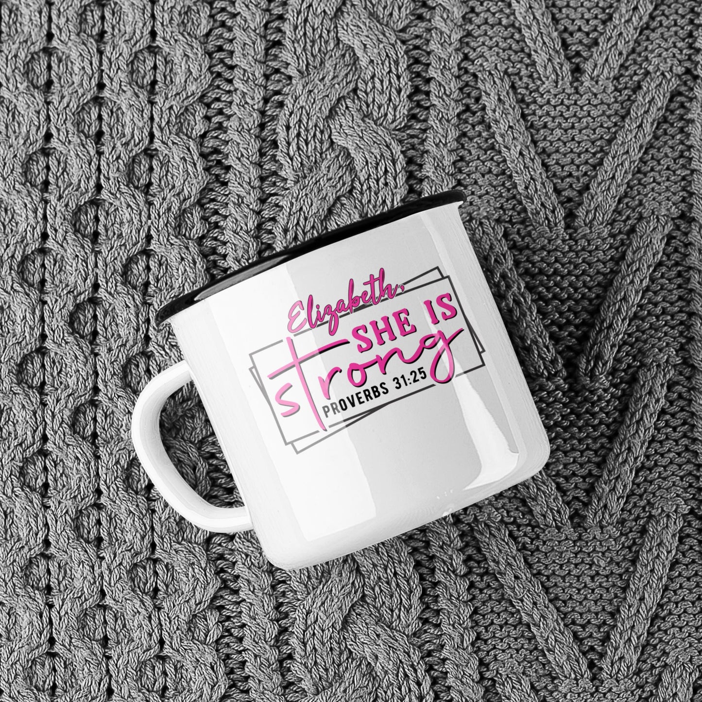 Custom Proverbs 31 Enamel Camp Mug from Lewey's Merch