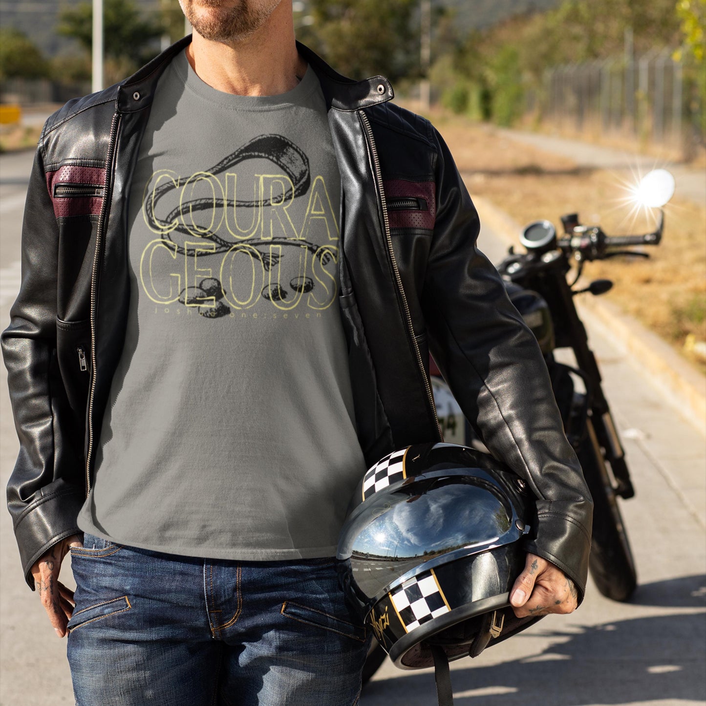 Courageous Joshua 1:9 Christian T-shirt from Lewey’s Merch