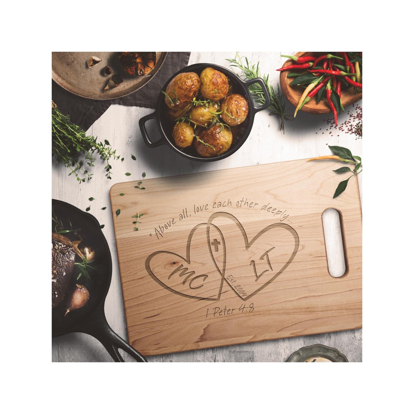 Engraved Heart Initials Wooden Cutting Board from Lewey's Merch
