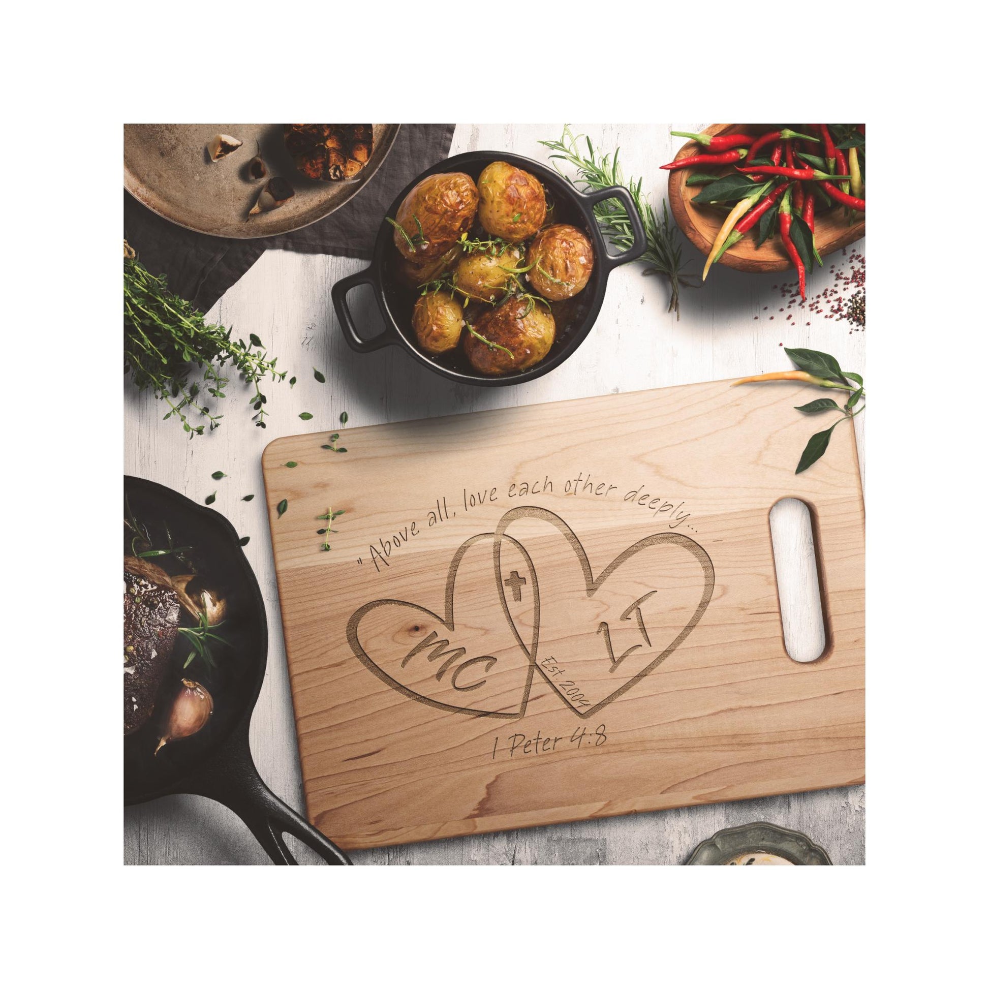 Engraved Heart Initials Wooden Cutting Board from Lewey's Merch