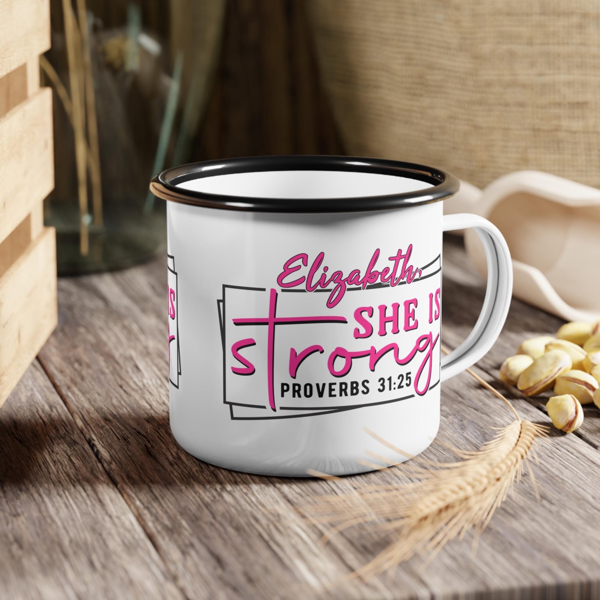 Custom Proverbs 31 Enamel Camp Mug from Lewey's Merch