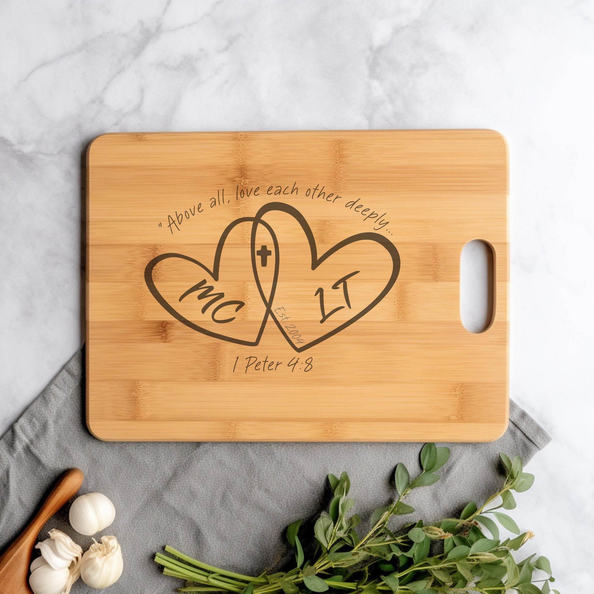 Engraved Heart Initials Wooden Cutting Board from Lewey's Merch