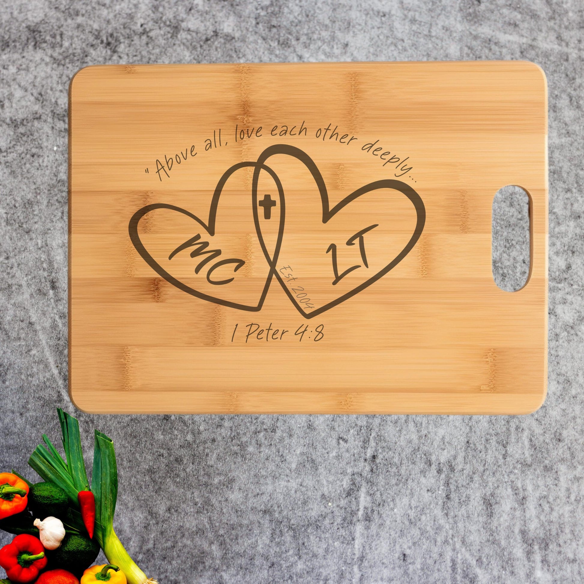Engraved Heart Initials Wooden Cutting Board from Lewey's Merch