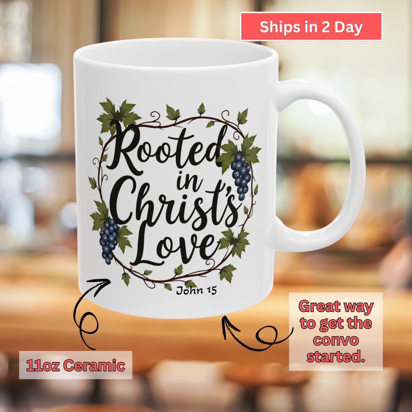 Rooted in Christ's Love Christian Mug from Lewey's Merch