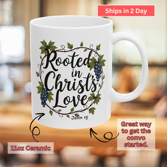 Rooted in Christ's Love Christian Mug from Lewey's Merch
