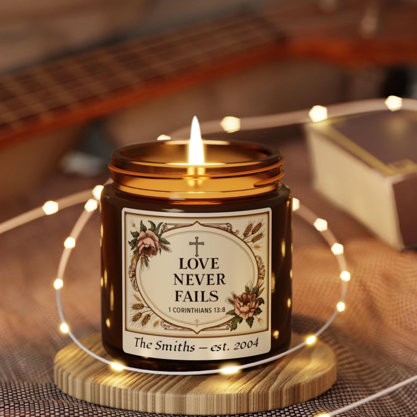 Personalized 1 Corinthians 13 Love Never Fails Candle from Lewey's Merch