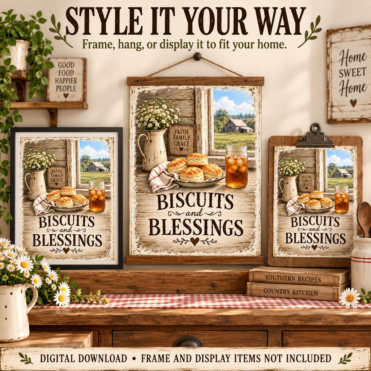 Biscuits and Blessings Printable Farmhouse Kitchen Wall Art