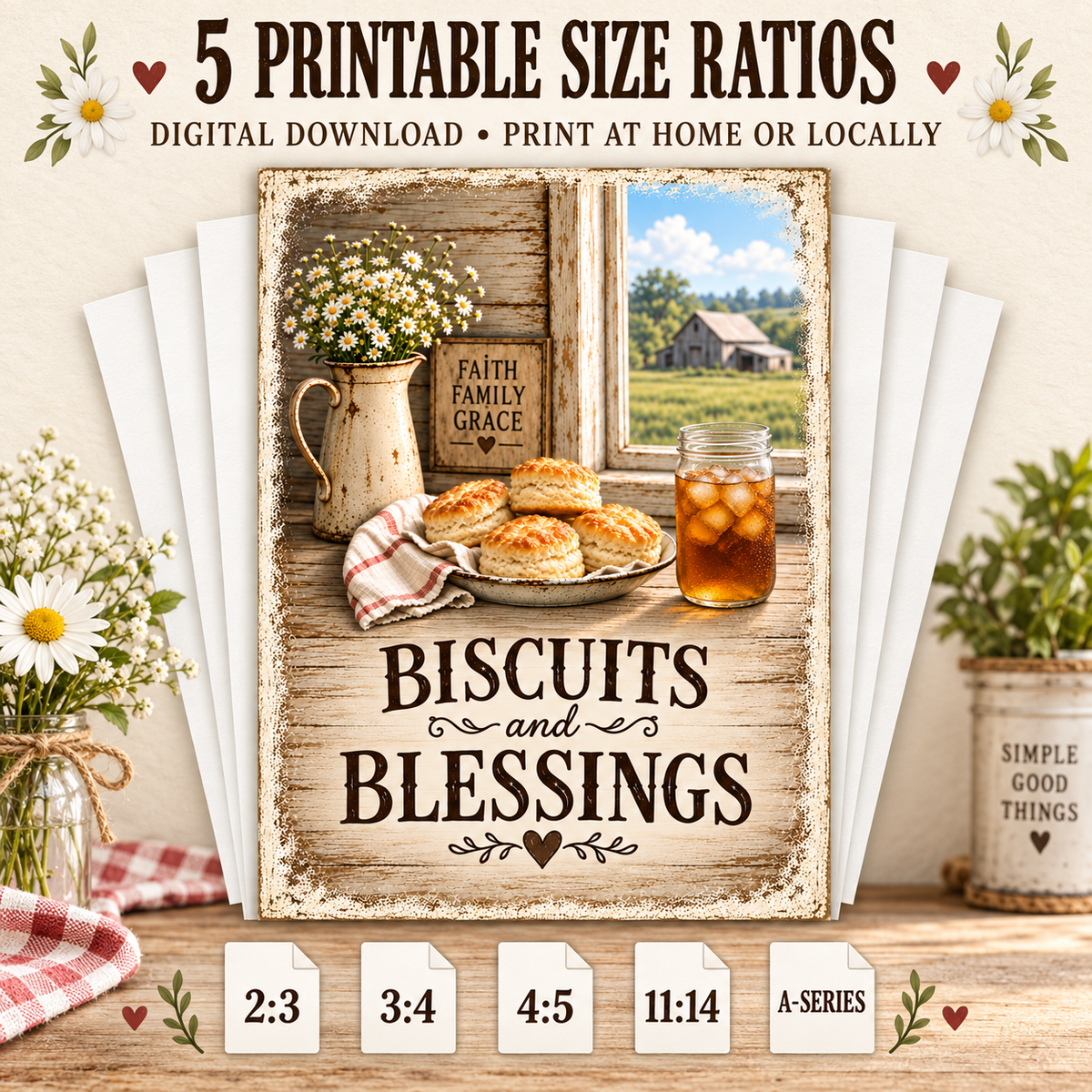 Biscuits and Blessings Printable Farmhouse Kitchen Wall Art