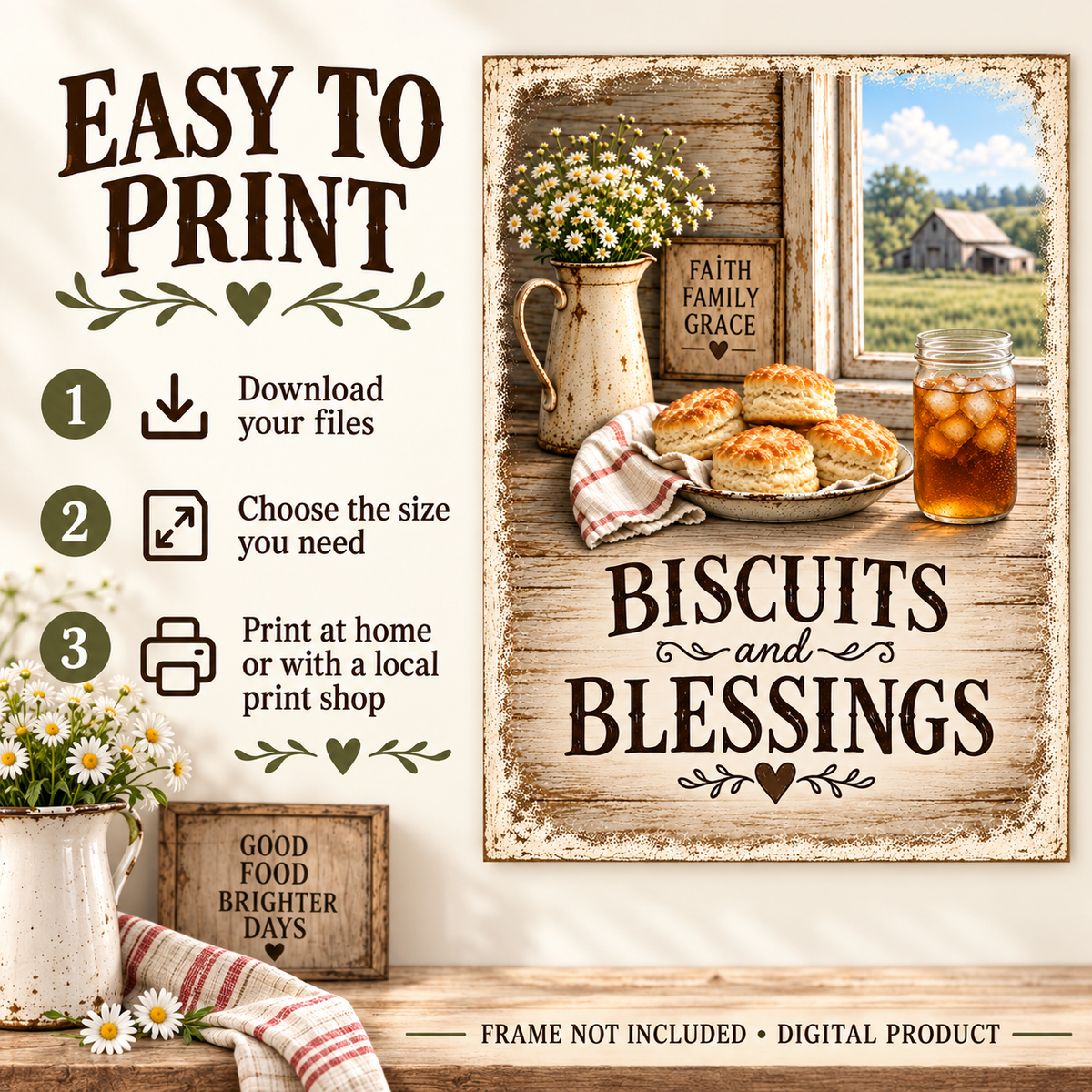 Biscuits and Blessings Printable Farmhouse Kitchen Wall Art