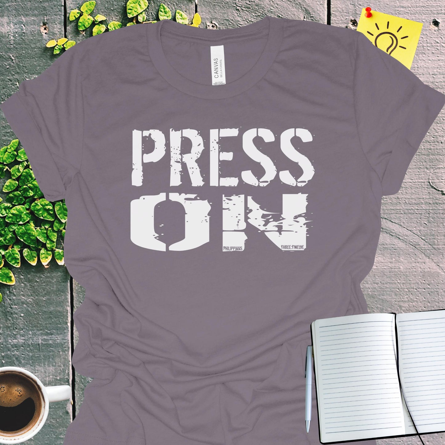 Press On Philippians 3:12 Christian T-Shirt from Lewey’s Merch