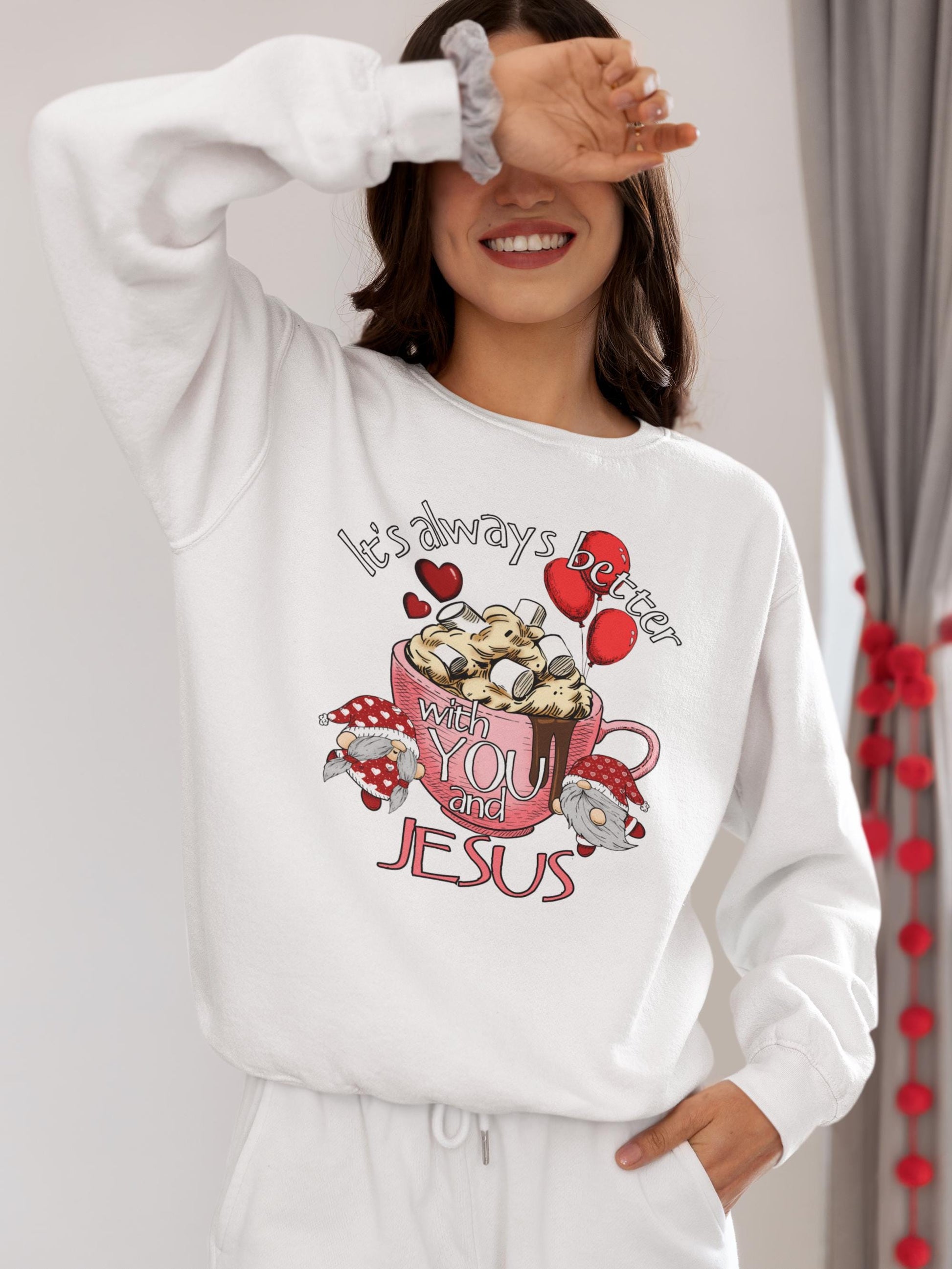 Better With You and Jesus Christian sweatshirt from Lewey’s Merch