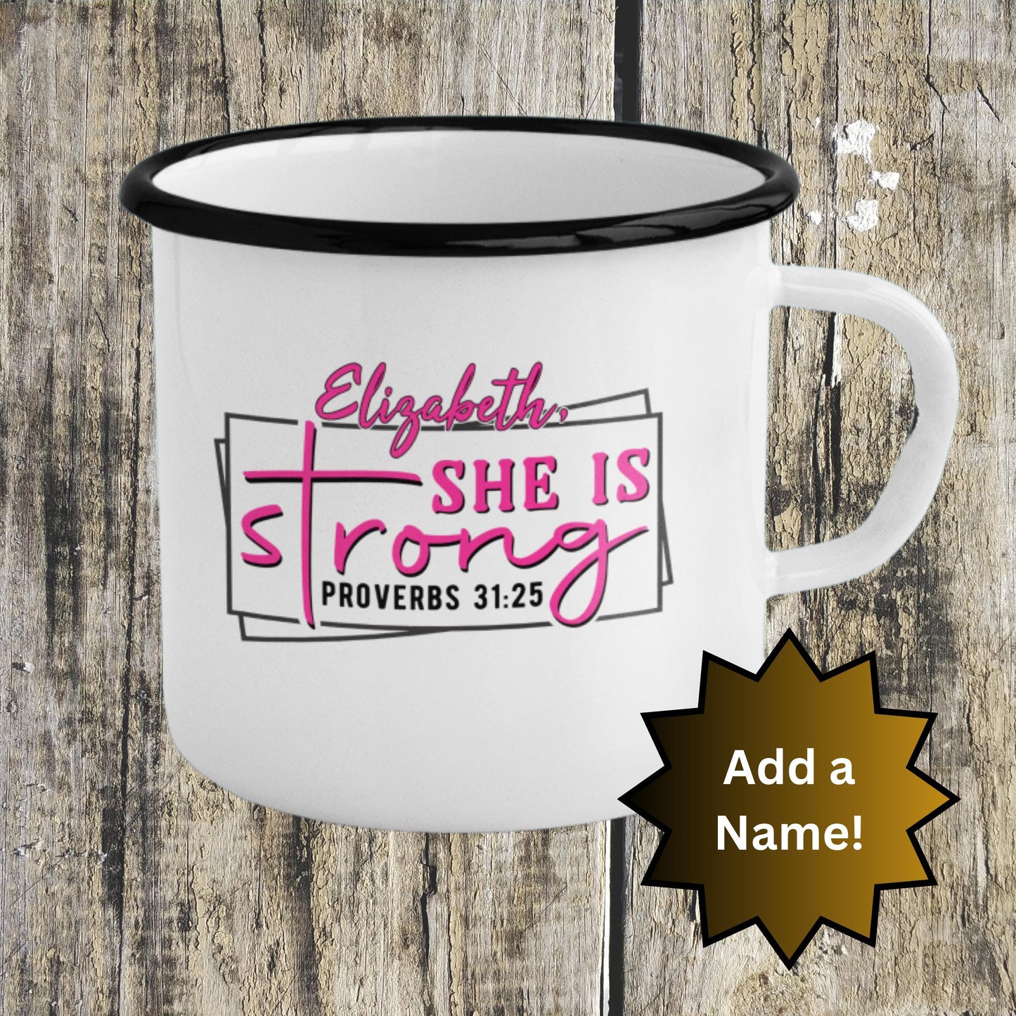 Custom Proverbs 31 Enamel Camp Mug from Lewey's Merch