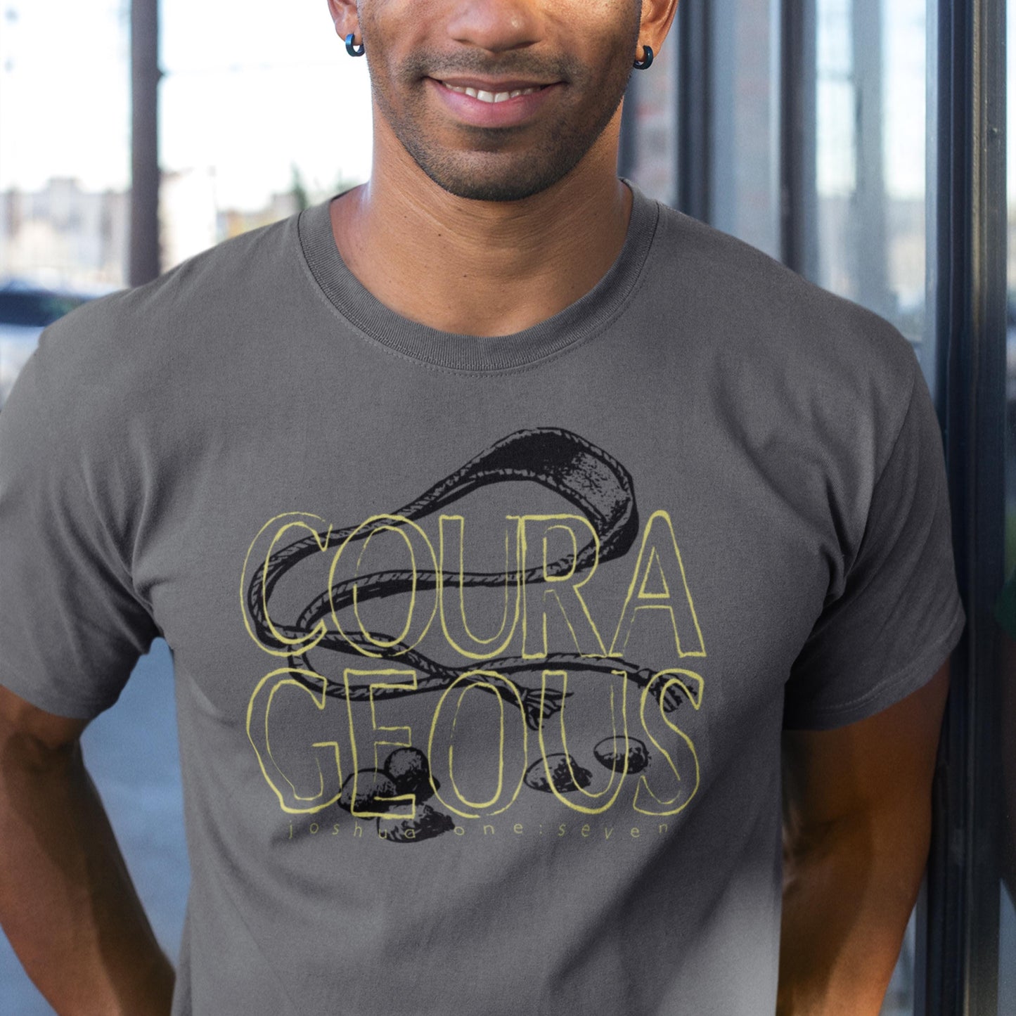 Courageous Joshua 1:9 Christian T-shirt from Lewey’s Merch
