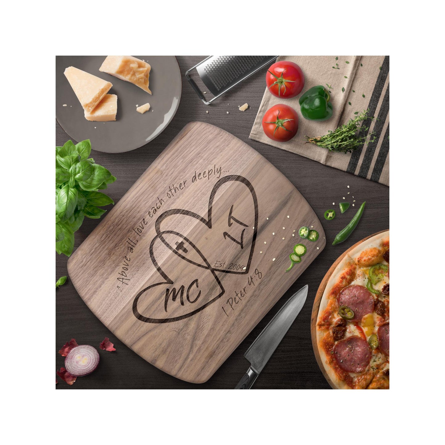Personalized Heart Initials Cutting Board from Lewey's Merch