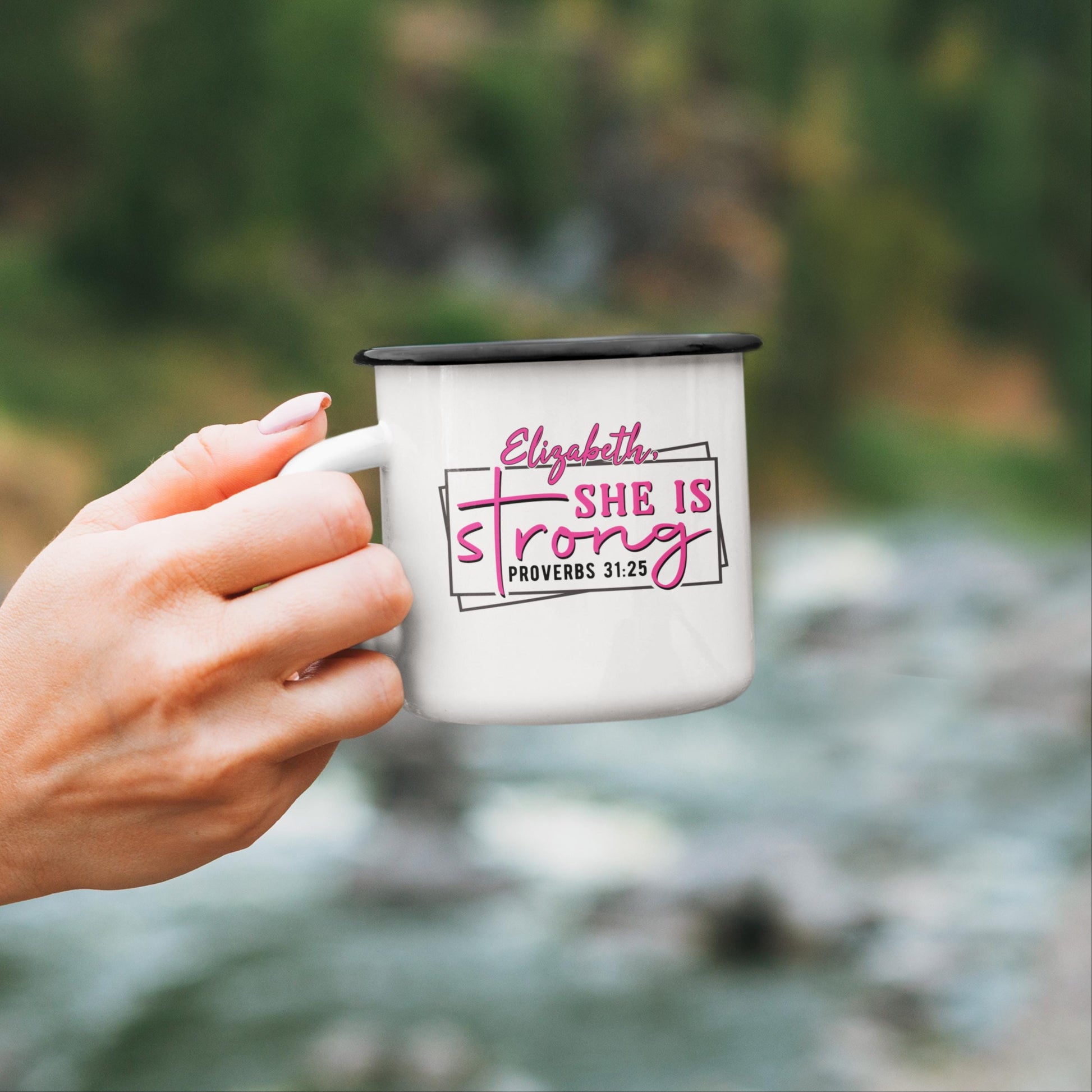 Custom Proverbs 31 Enamel Camp Mug from Lewey's Merch