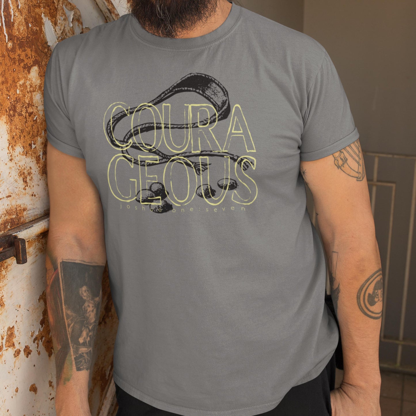 Courageous Joshua 1:9 Christian T-shirt from Lewey’s Merch