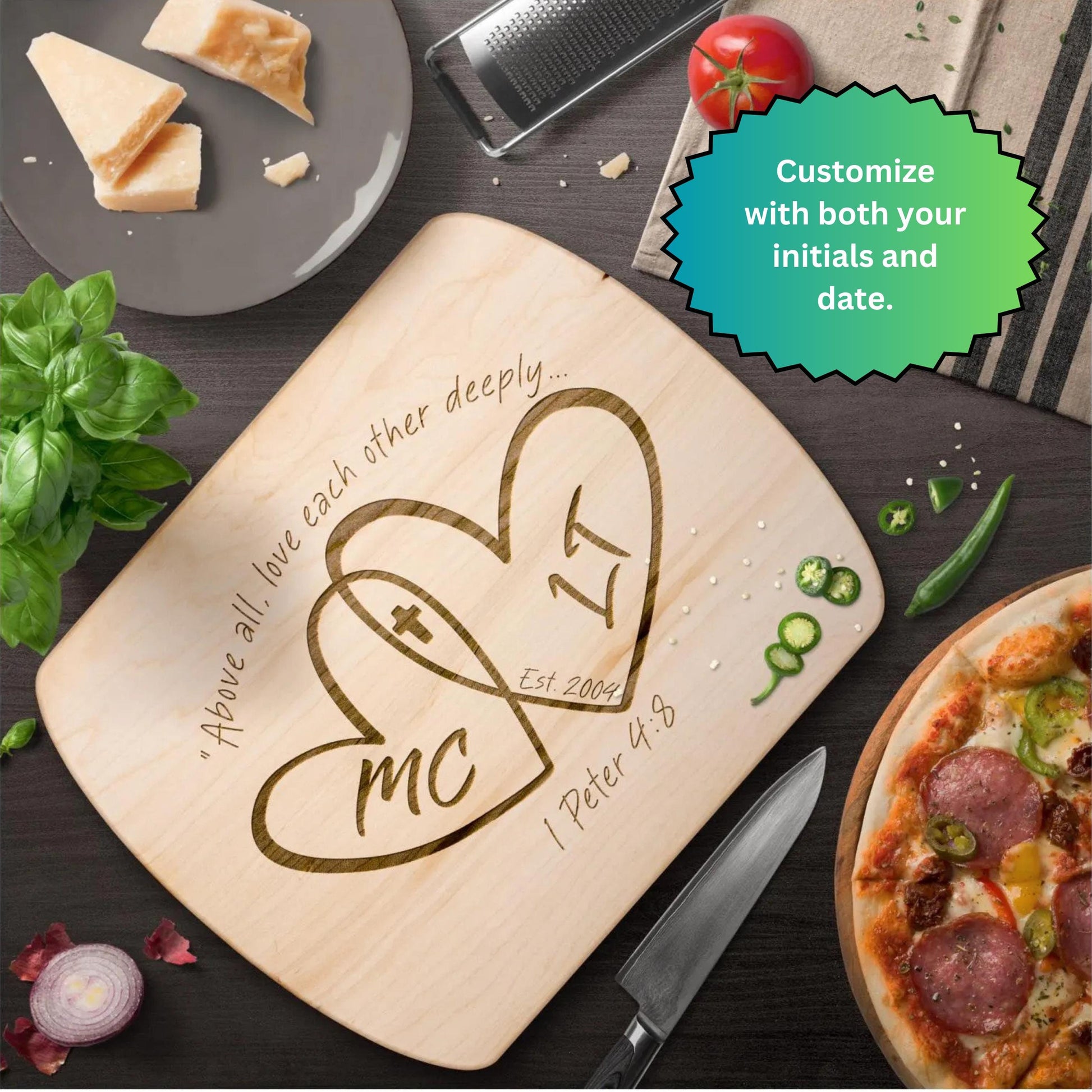 Personalized Heart Initials Cutting Board from Lewey's Merch