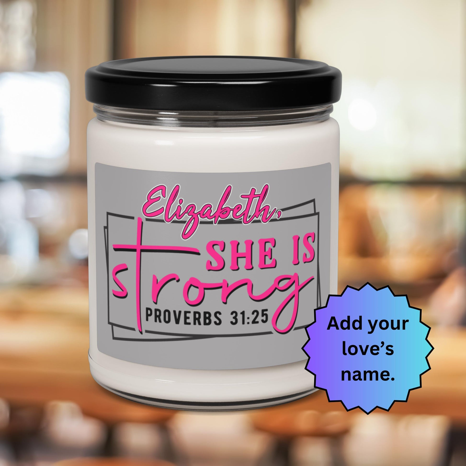 Personalized She Is Strong Soy Candle from Lewey's Merch
