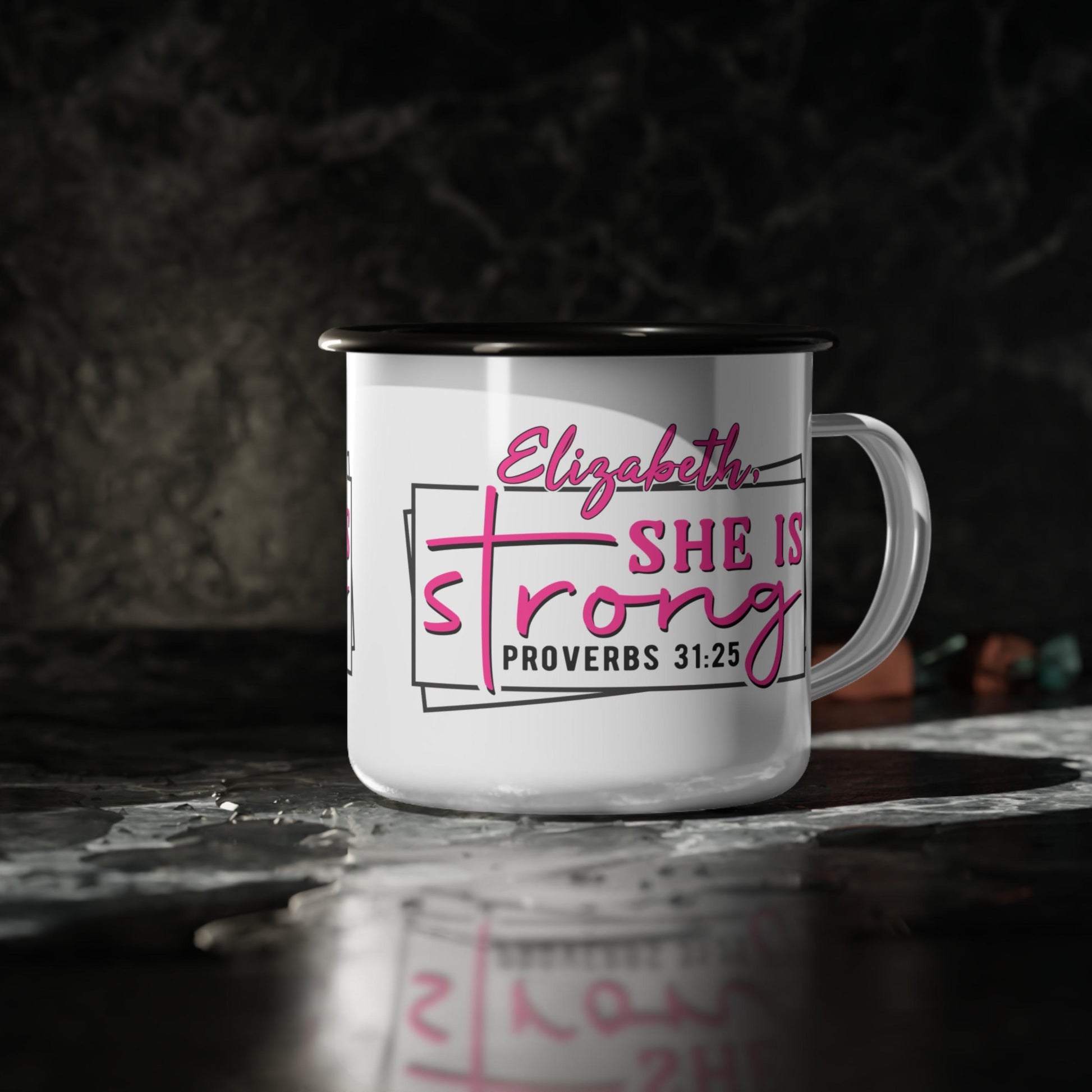 Custom Proverbs 31 Enamel Camp Mug from Lewey's Merch