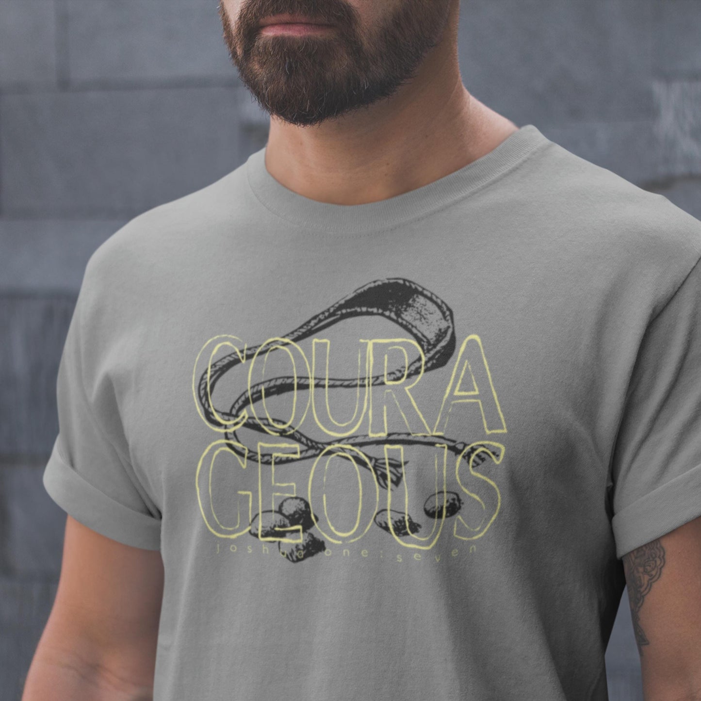 Courageous Joshua 1:9 Christian T-shirt from Lewey’s Merch
